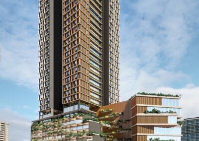 Perspectiva lateral de fachada do empreendimento Bosque Vila Nova Conceição