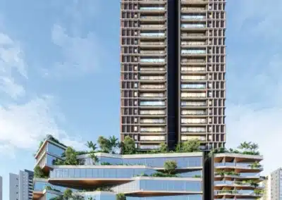 Perspectiva de fachada do empreendimento Bosque Vila Nova Conceição